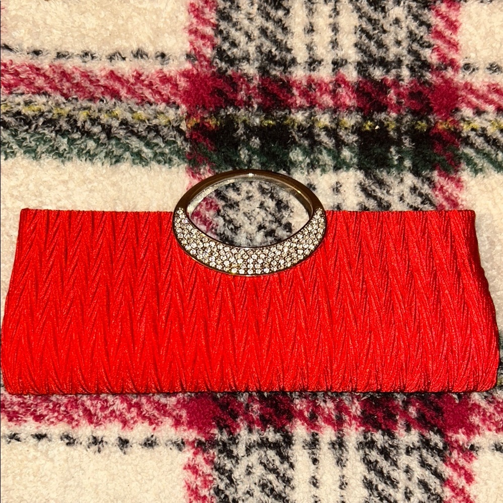 Elegant Red Clutch with Rhinestone Accent